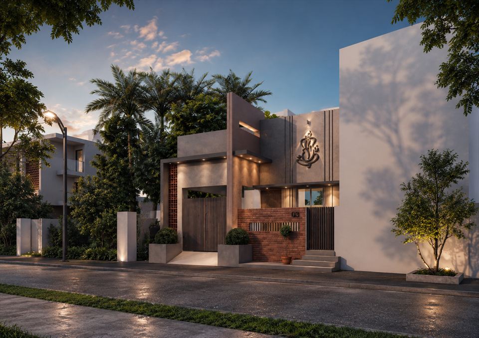 Contemporary residential facade render